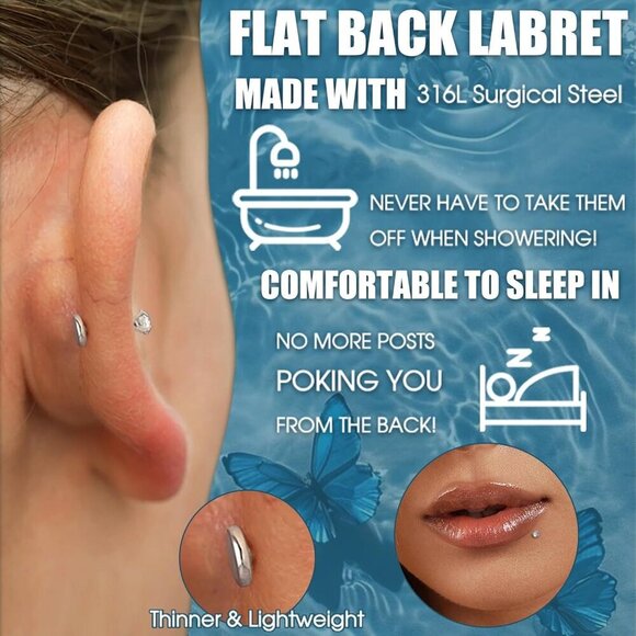 20G Threadless Flat Back Nose Earrings for Women Men Hypoallergenic Steel Jewelr - Picture 7 of 7